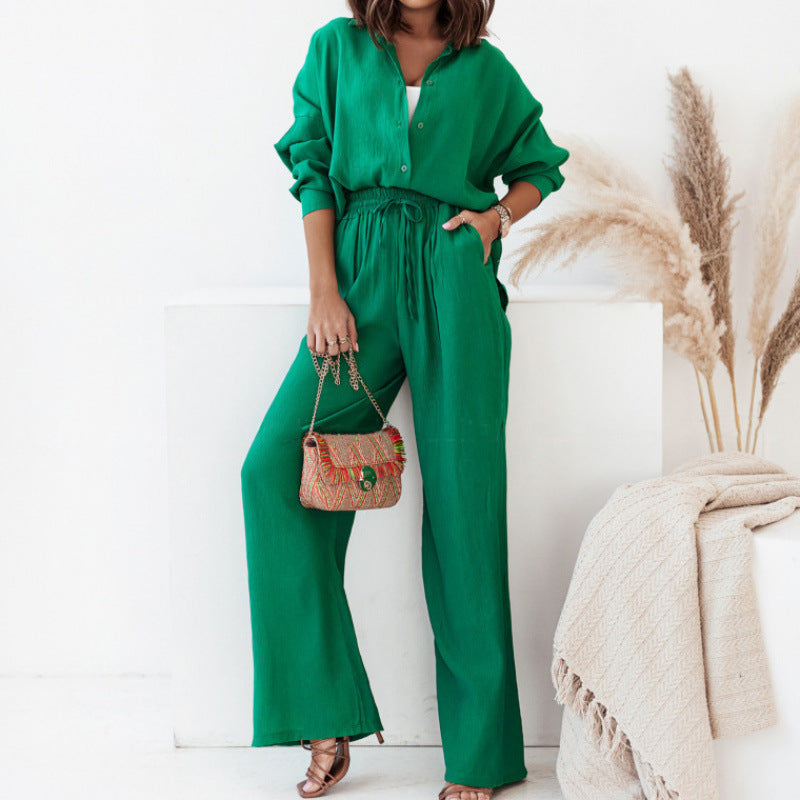 Ensemble deux pièces décontracté femme, blouse ample et pantalon large en lin Berg-Feldt