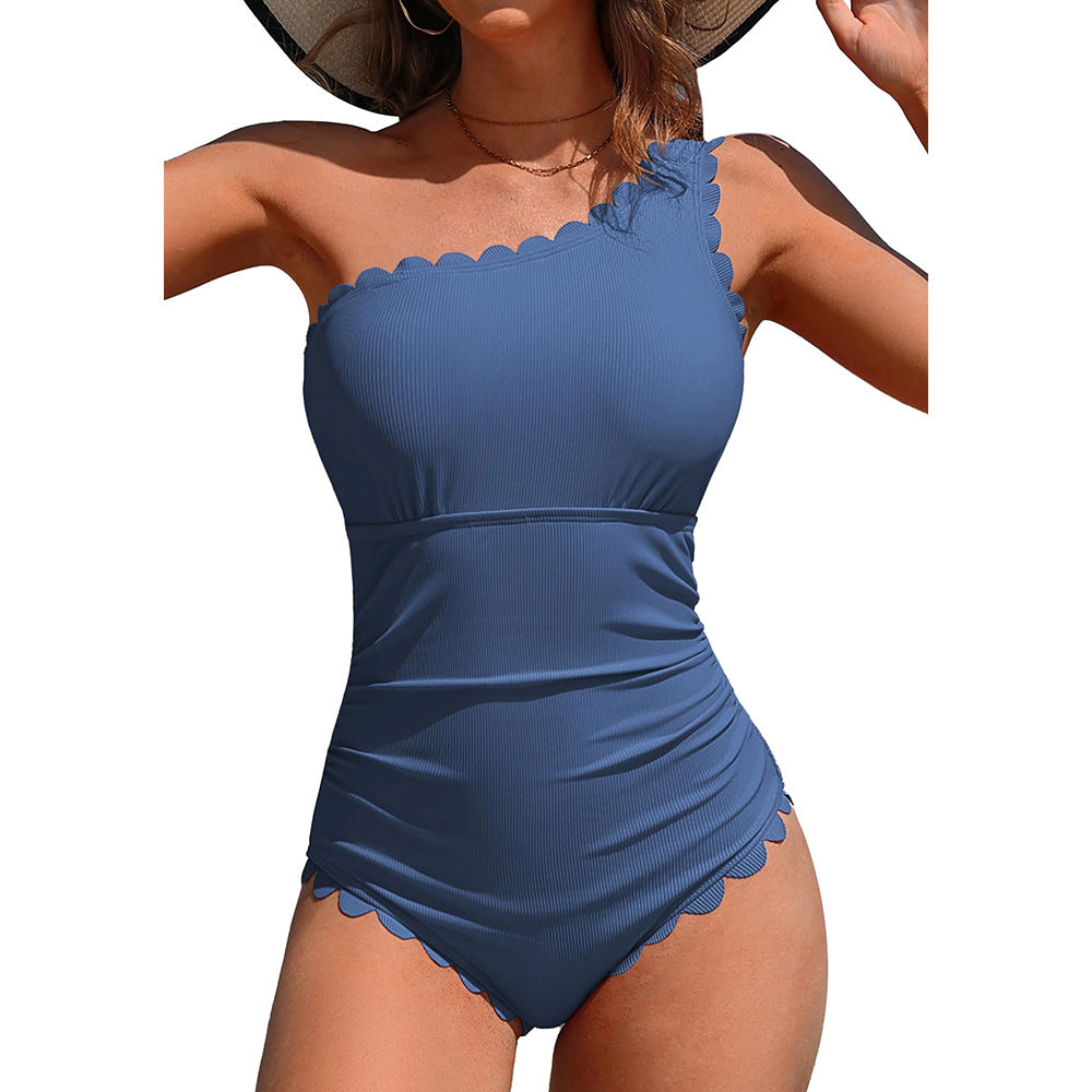 Maillot de bain femme Berg-Feldt à volants et décolleté asymétrique (une épaule)