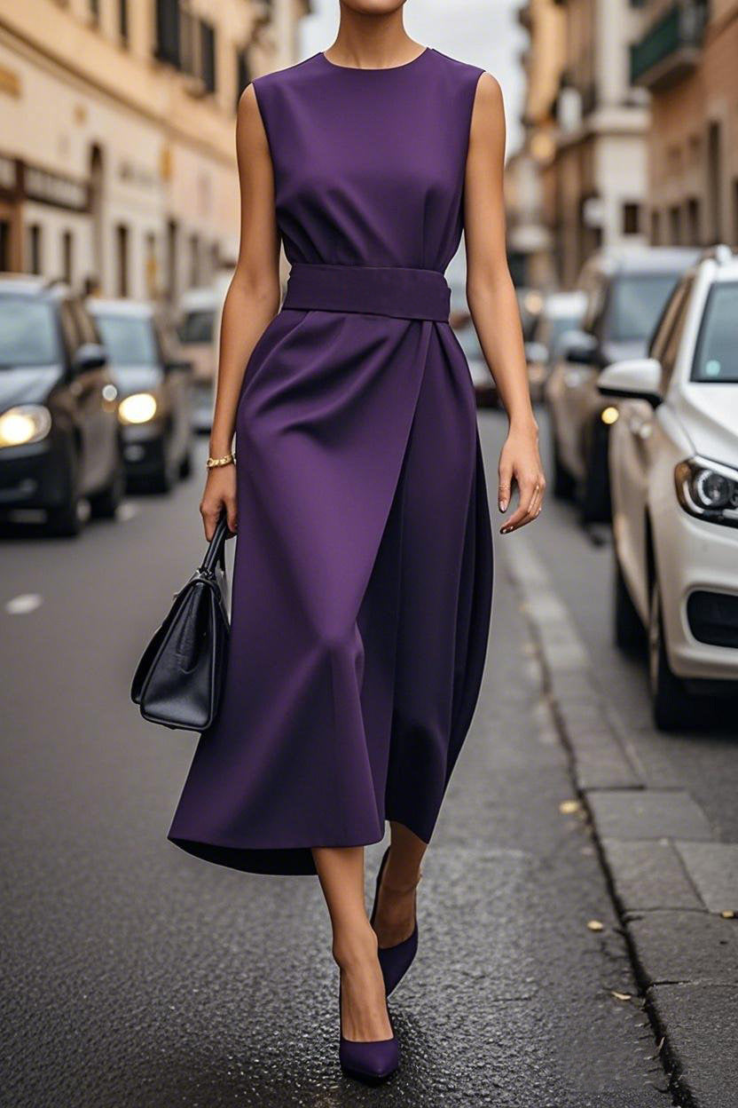 Robe longue femme haut de gamme avec ceinture élégante à la taille et coupe fluide Berg-Feldt