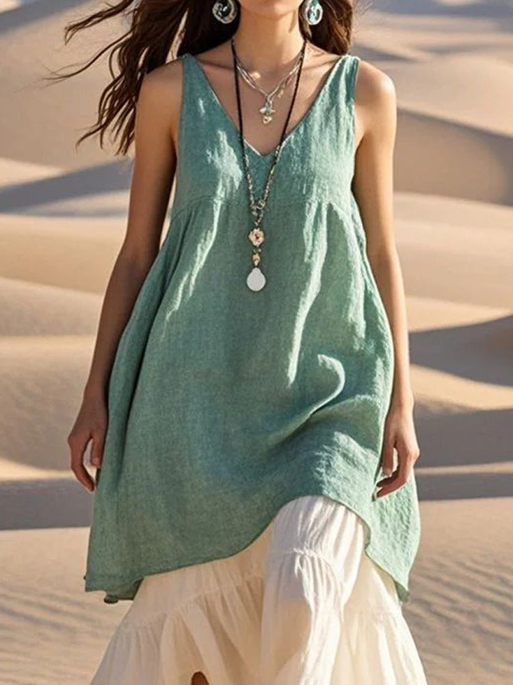 Robe en lin pour femme : décontractée, col en V, coupe évasée (berg-feldt)