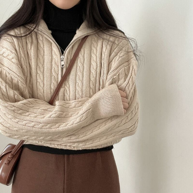 Pull tricoté douillet pour femme avec col montant et fermeture éclair Berg-Feldt