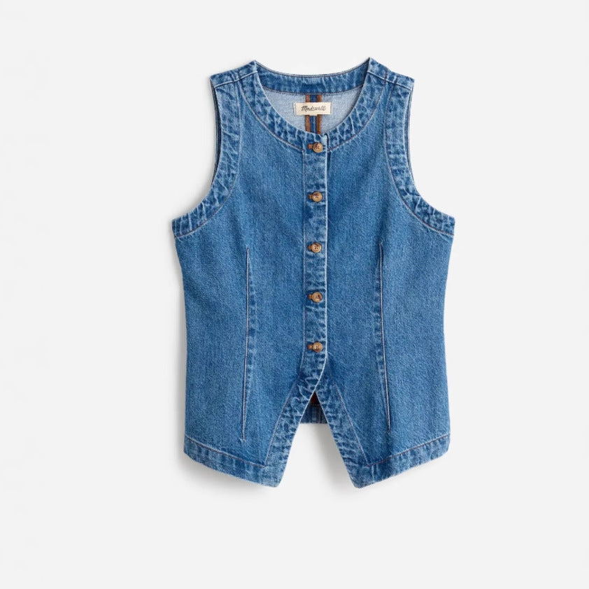 Gilet en jean boutonné pour femme avec poches latérales Berg-Feldt