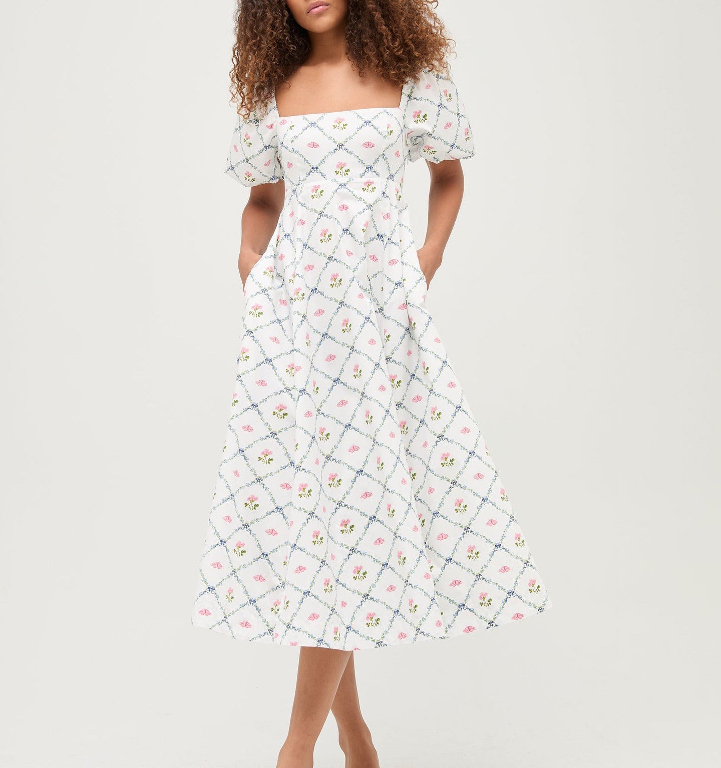 Robe midi bouffante à col carré Berg-Feldt pour femme