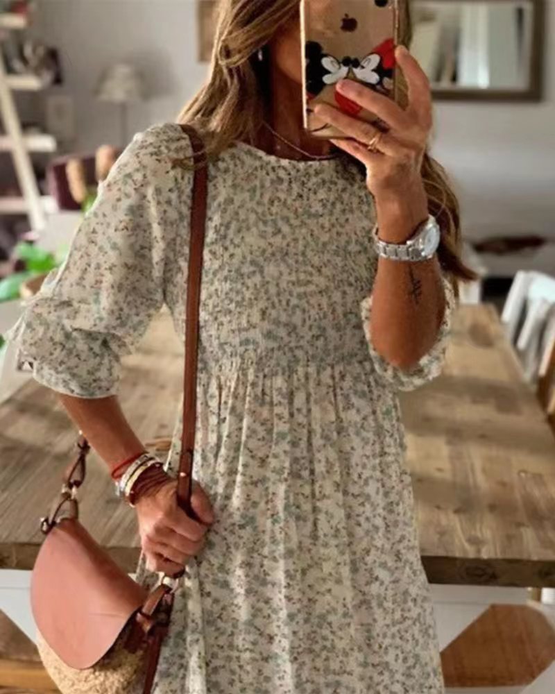 Robe pour femme Berg-Feldt à imprimé floral et manches bouffantes amples