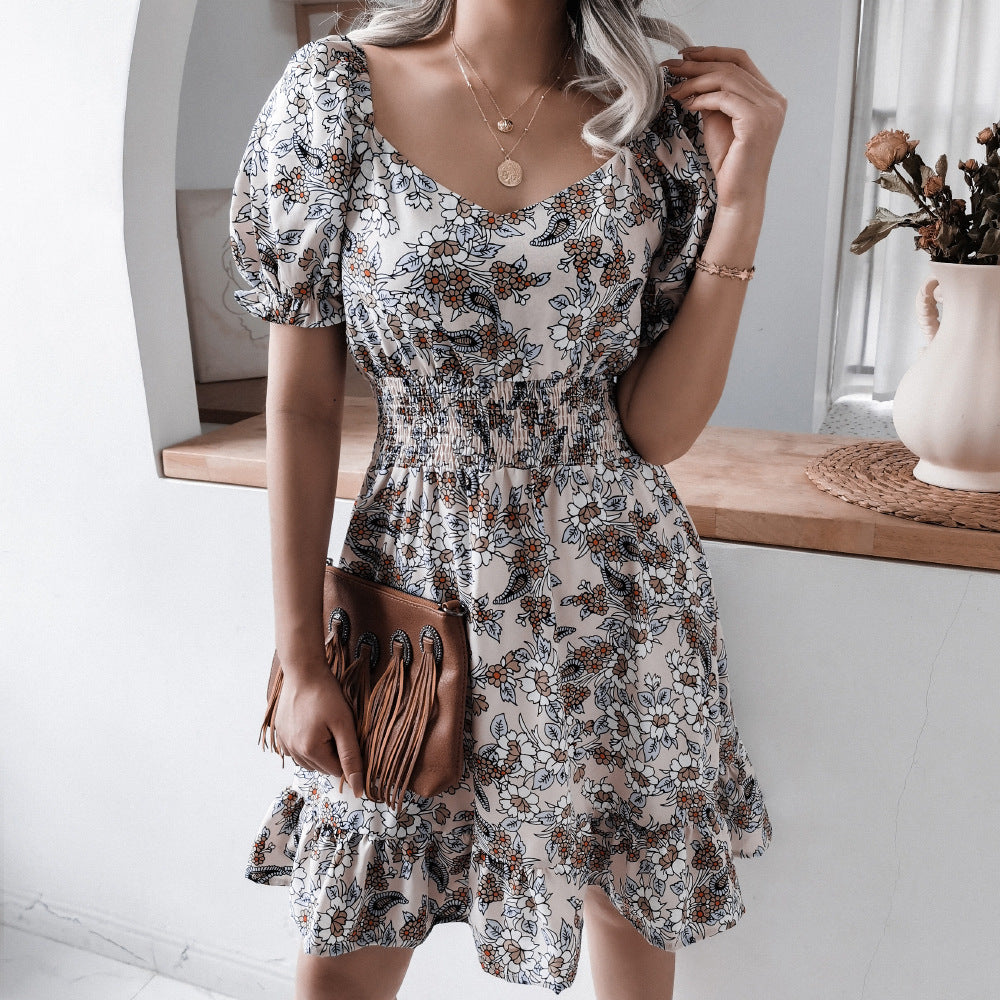 Robe florale pour femme à manches bouffantes et jupe évasée de berg-feldt