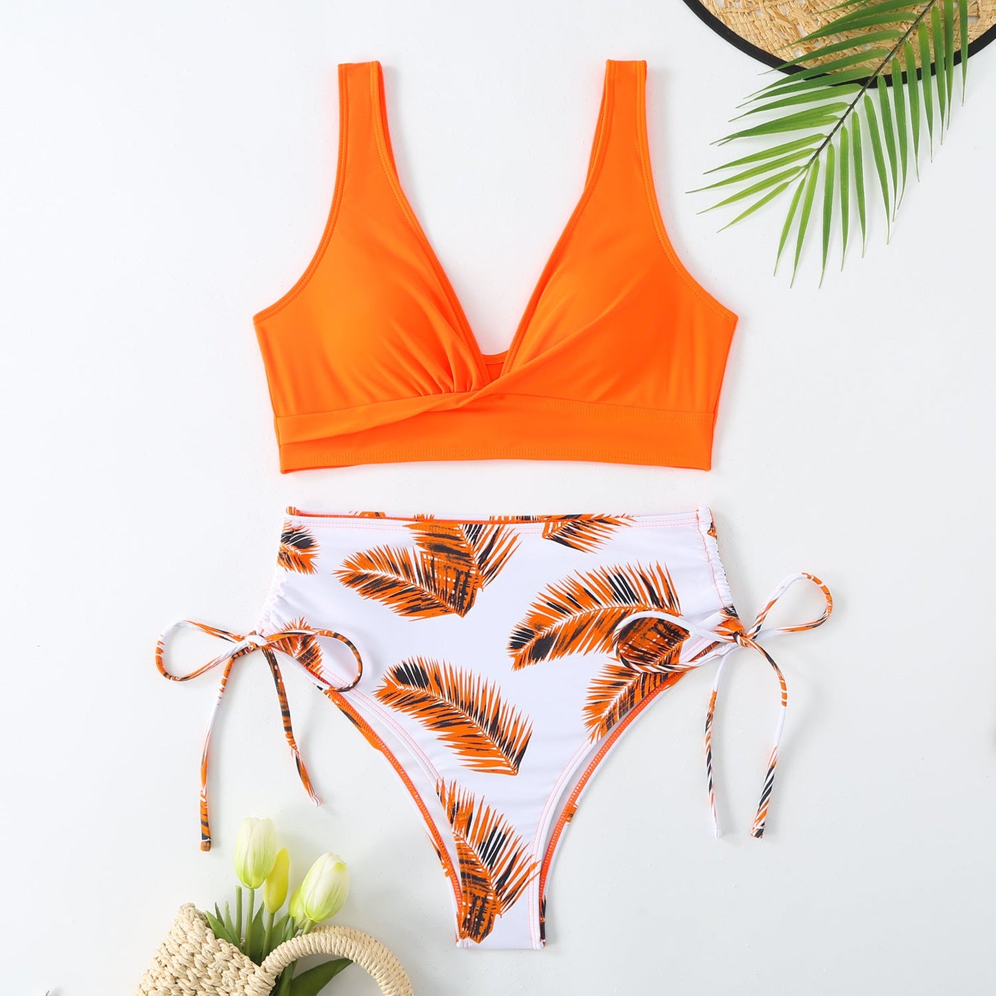 Ensemble de bikini taille haute imprimé feuilles de palmier Berg-Feldt pour femme