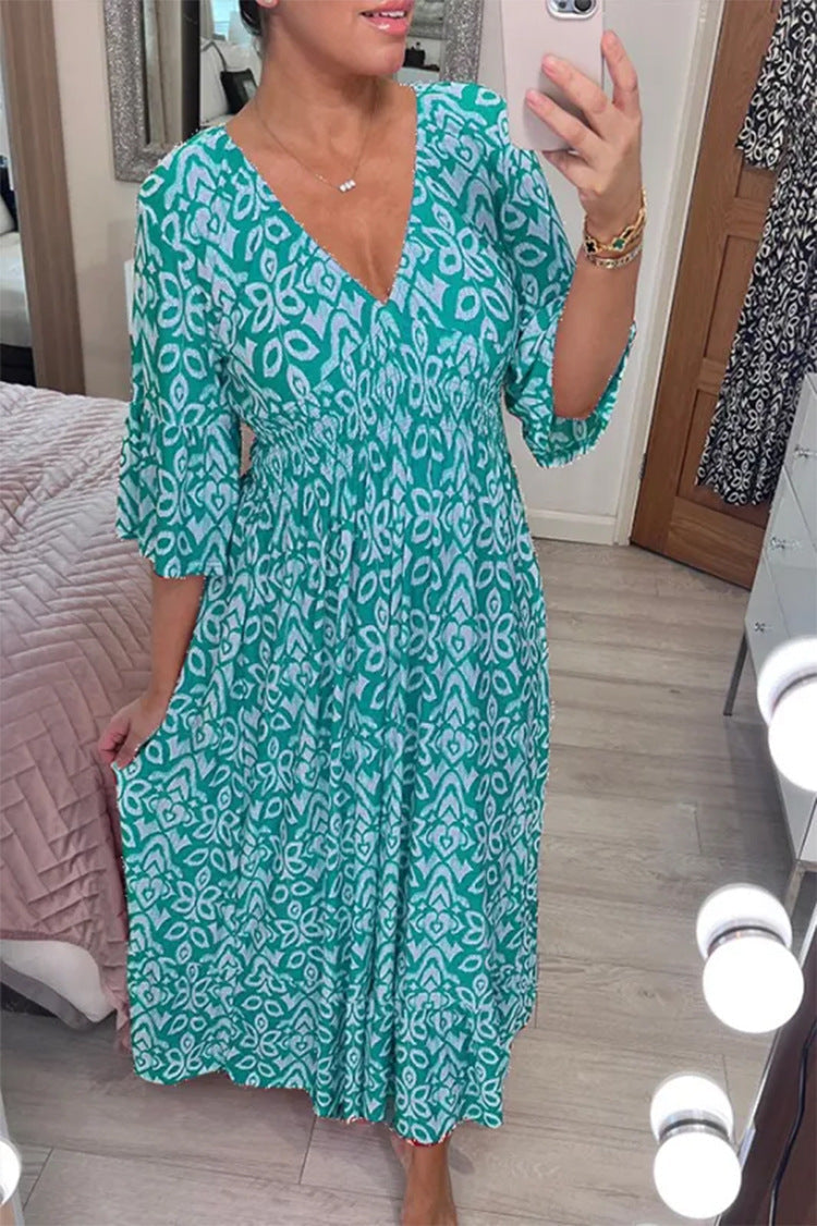 Robe longue pour femme avec col en V décontracté et manches larges berg-feldt