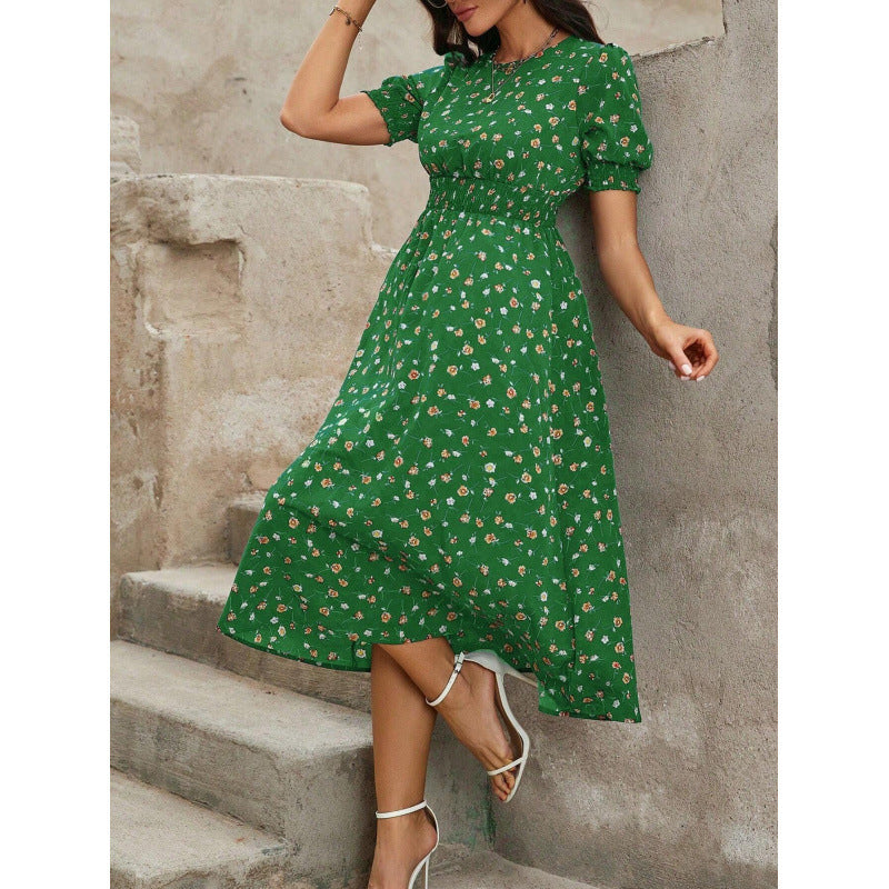 Robe longue fleurie smockée à la taille berg-feldt pour femme