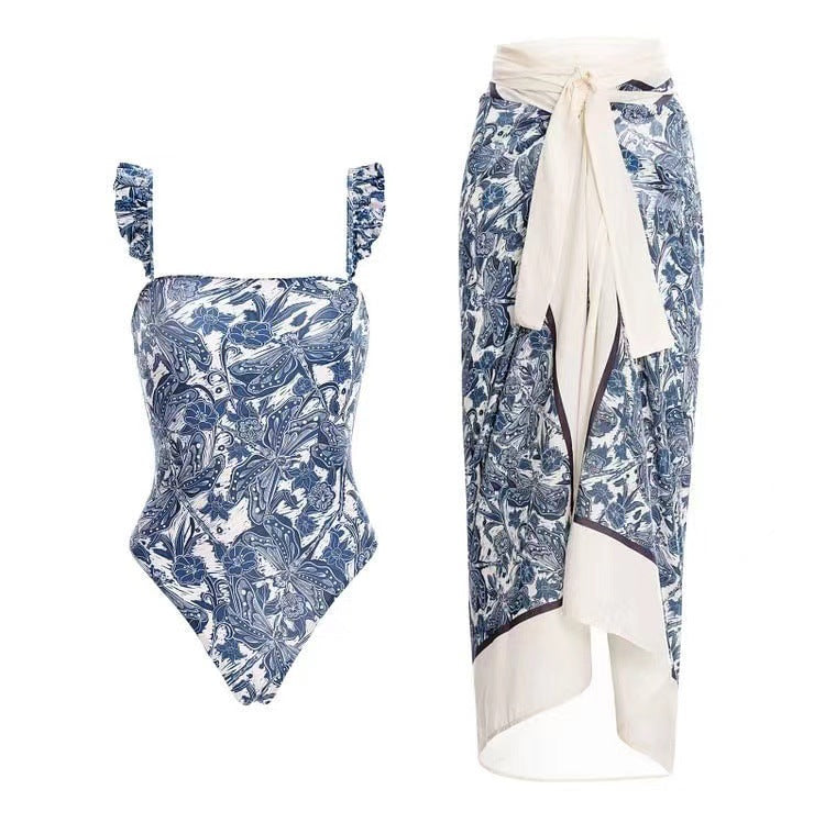 Elegantes zweiteiliges Damen-Schwimmset mit fließendem Wickelrock von berg-feldt