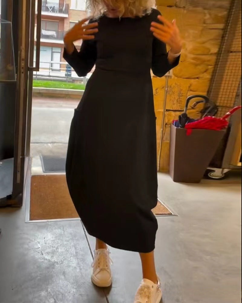 Robe midi asymétrique Berg-Feldt pour femme avec ourlet et poches