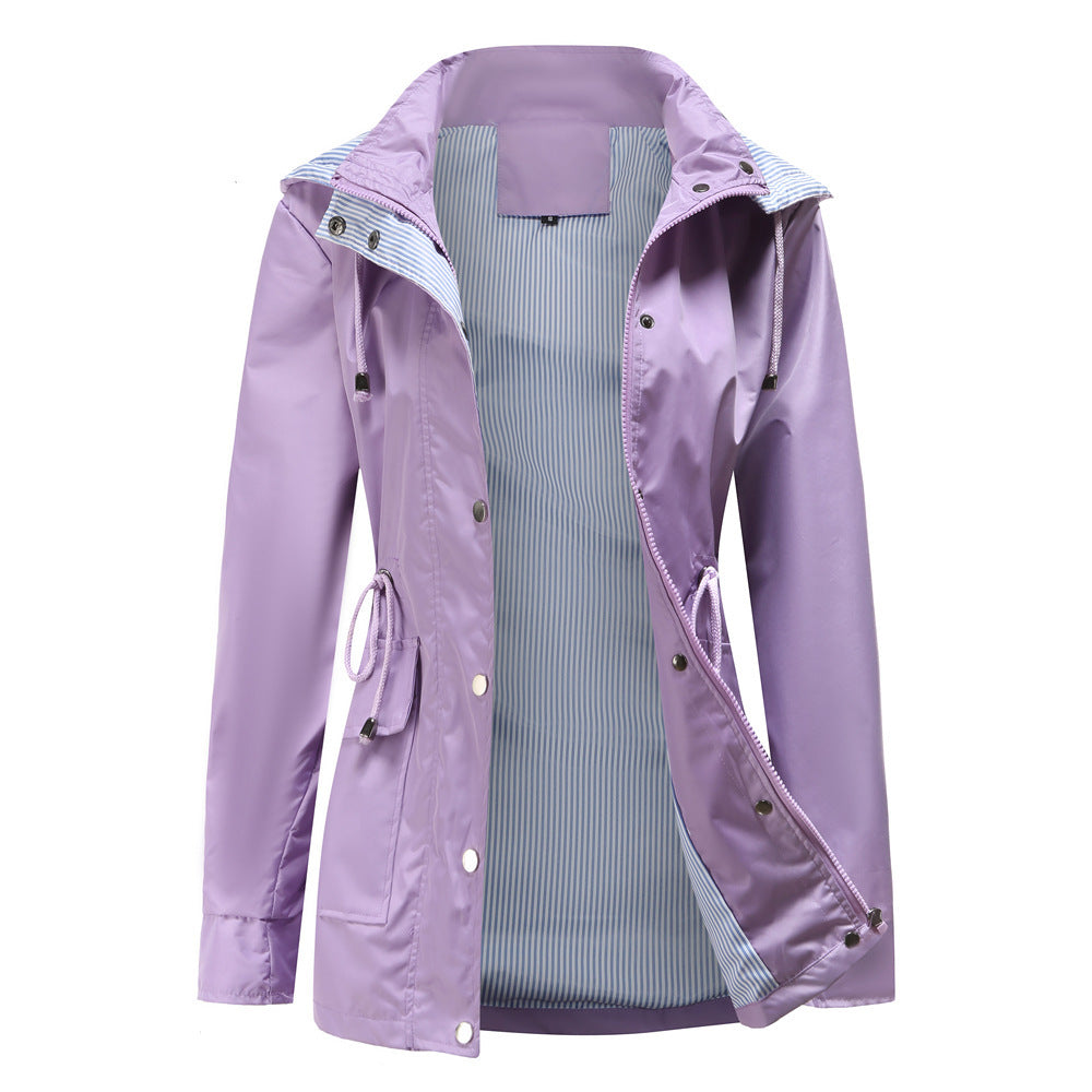Damen Wetterfeste Regenjacke mit verstellbarem Kapuzenkragen und Taillenzug Berg-Feldt