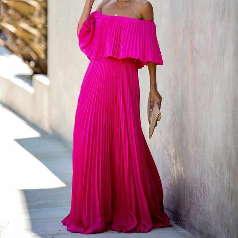 Robe longue femme Berg-Feldt plissée asymétrique et épaules dénudées
