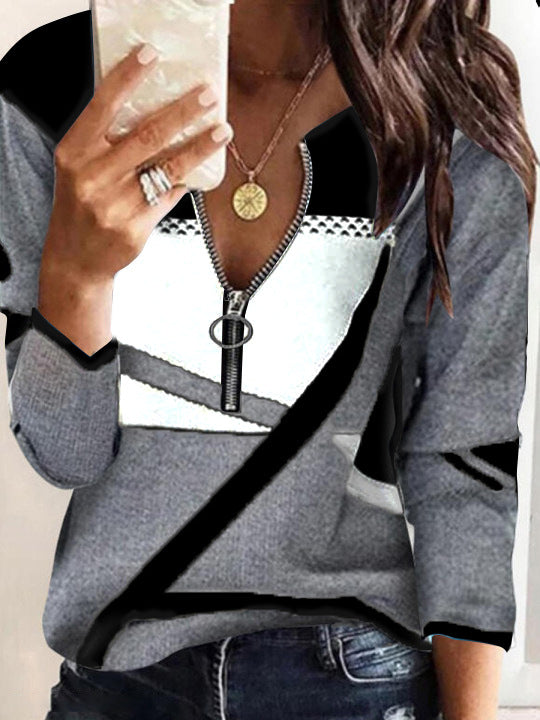 Sweat-shirt zippé à manches longues imprimé et tendance de Fudus
