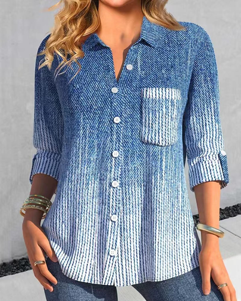 Moderne Damen-Denim Bluse mit dezentem Streifendesign und Brusttasche von berg-feldt