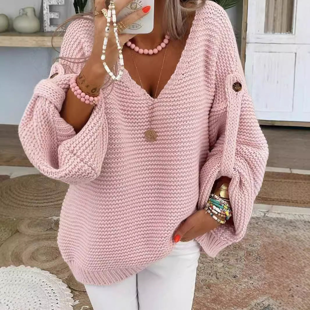 Pull en grosse maille à col en V pour femme Berg-Feldt