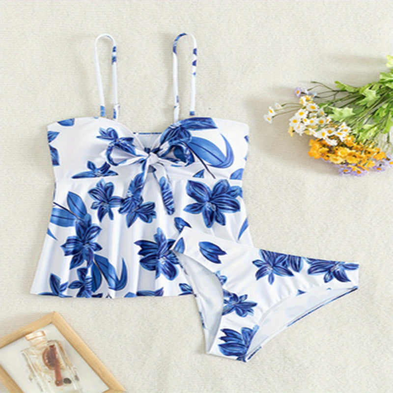 Ensemble tankini Berg-Feldt pour femme : haut floral et bas taille haute