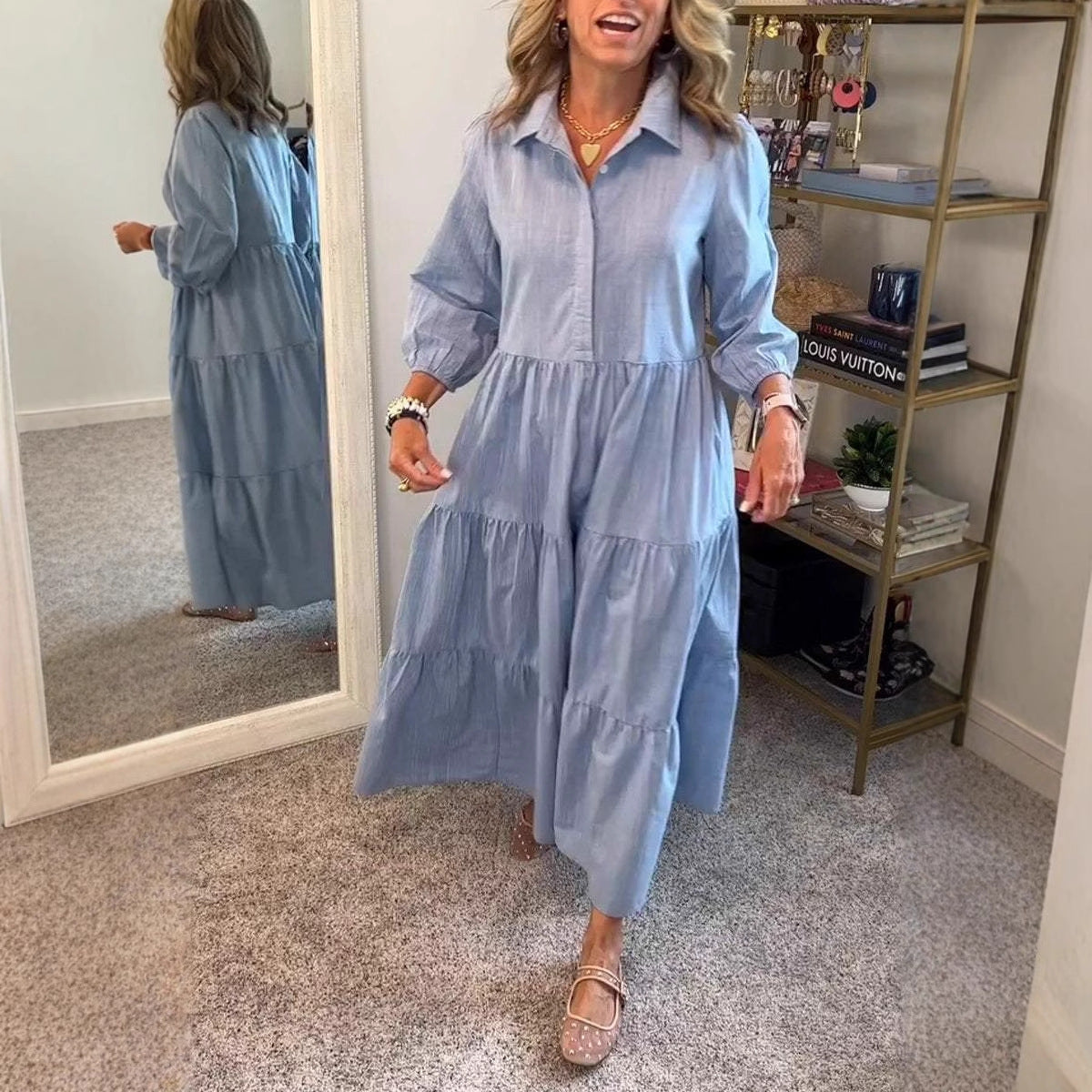 Robe chemisier pour femme avec volants et poches de berg-feldt