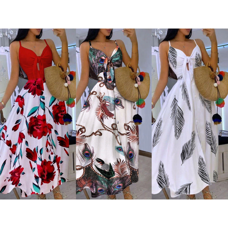 Robe longue fleurie pour femme avec fines bretelles réglables et détails noués, de berg-feldt