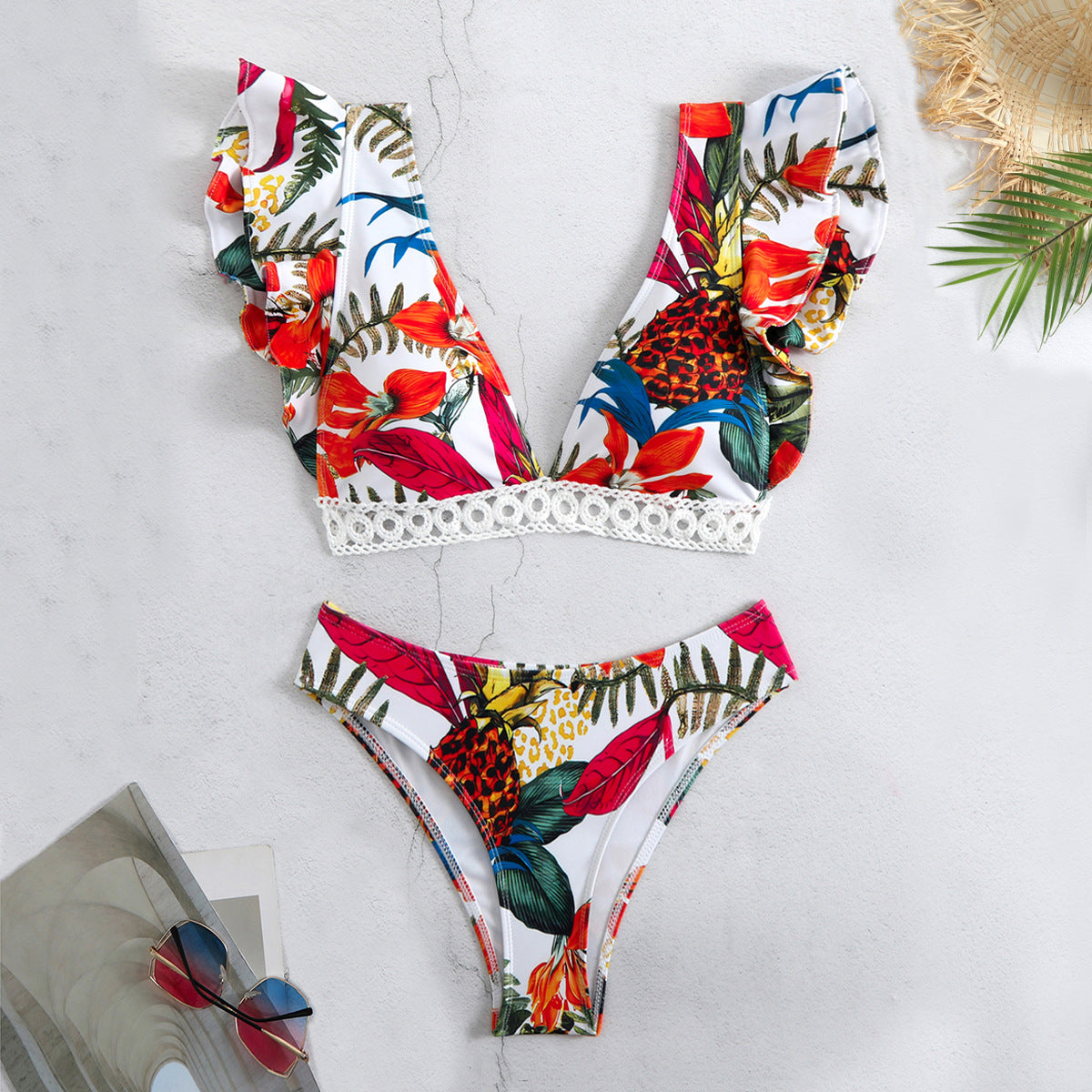 Ensemble de bikini pour femme avec volants volumineux et imprimé floral, par berg-feldt