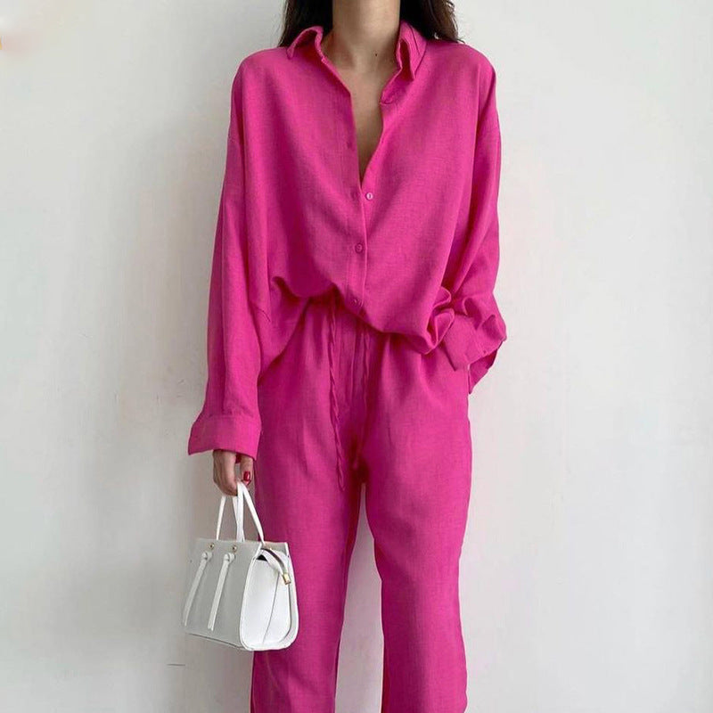 Ensemble décontracté en lin pour femme avec chemise élégante et pantalon large Berg-Feldt