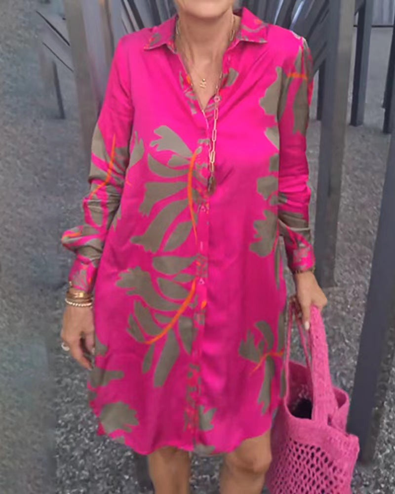 Robe chemisier pour femme avec motif floral orné et patte de boutonnage de berg-feldt