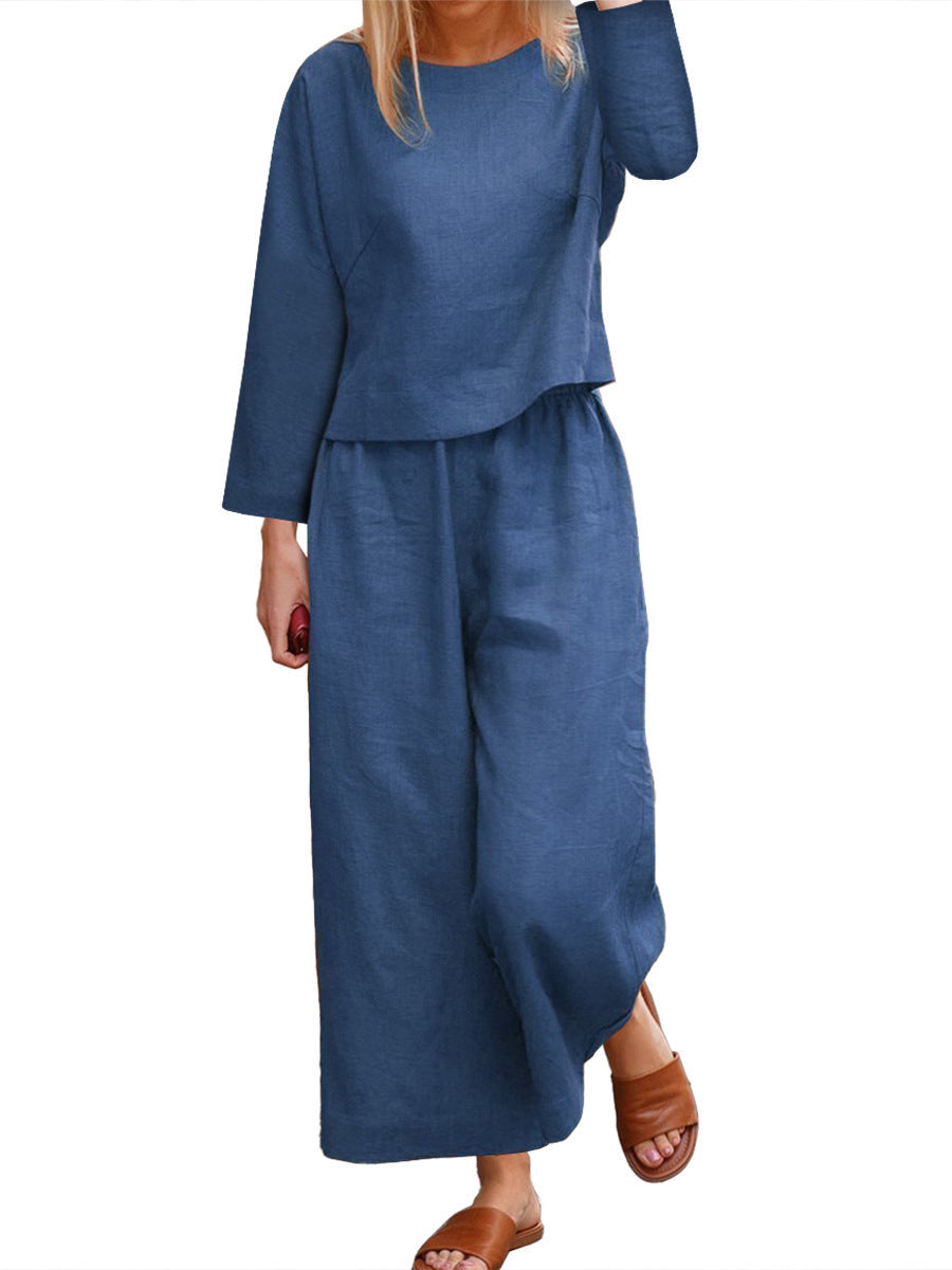 Ensemble décontracté en lin pour femme, manches longues et pantalon large Berg-Feldt