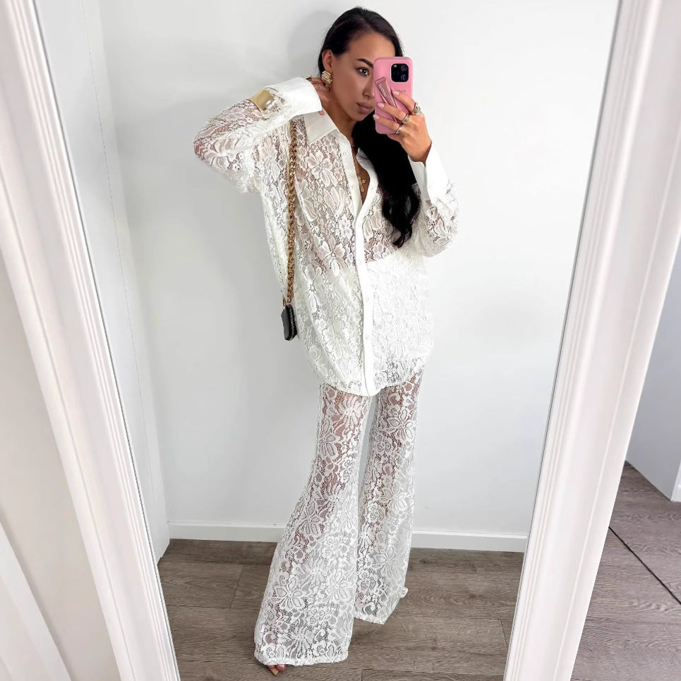 Combinaison blouse en dentelle et pantalon pour femme Berg-Feldt (transparente)