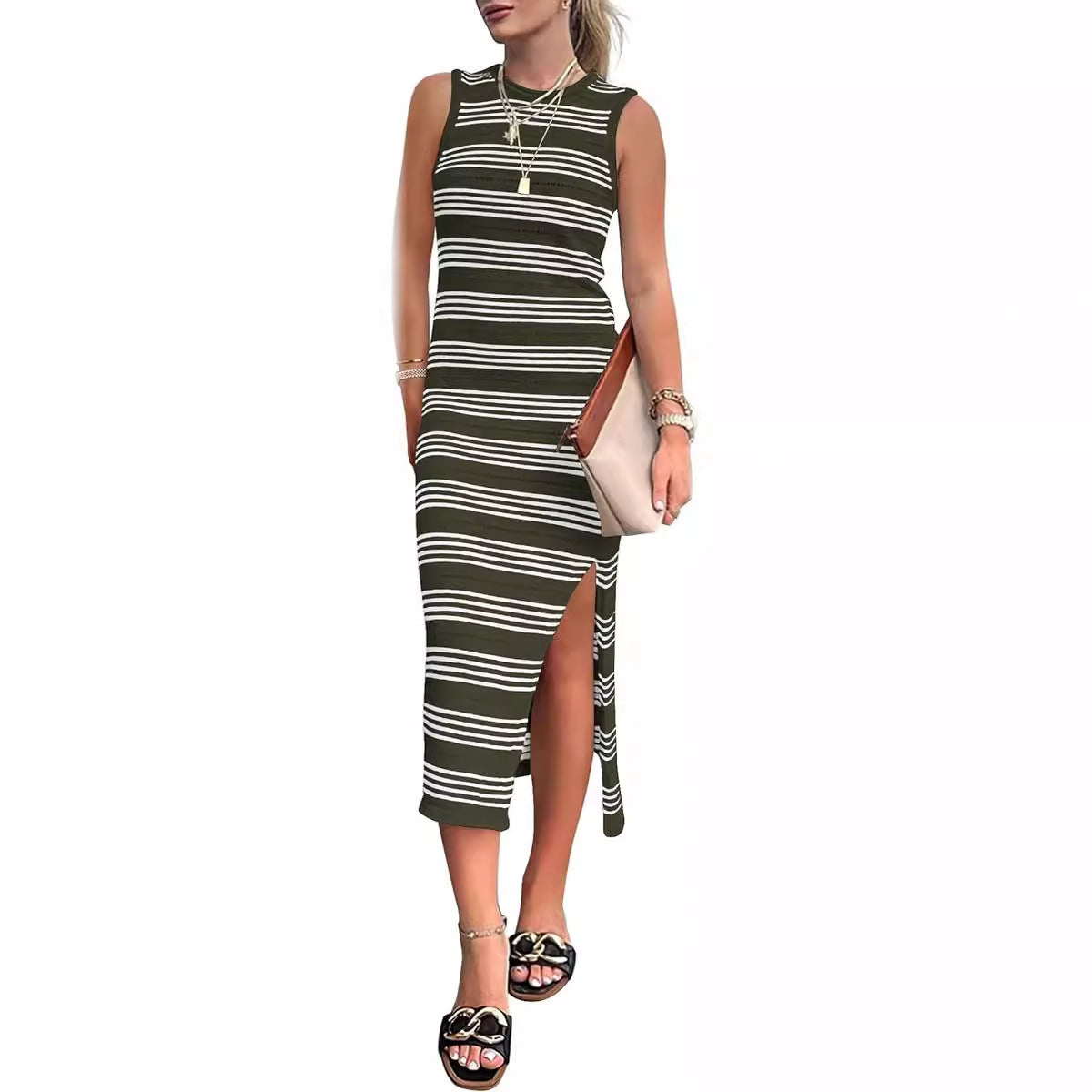 Gestreiftes Midi-Kleid mit Seitenschlitz von berg-feldt für Damen