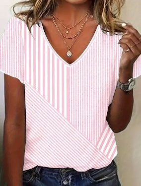 T-shirt moderne rayé à col en V pour femme de berg-feldt