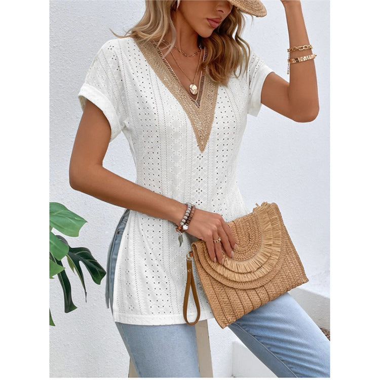 Chemise-blouse légère berg-feldt pour femme, en V avec détails ajourés