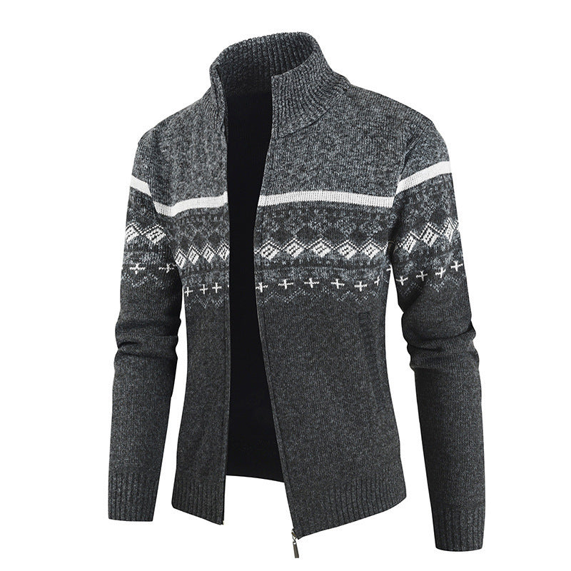 Herren modische Strickjacke mit hohem Kragen und grafischem Muster Berg-Feldt
