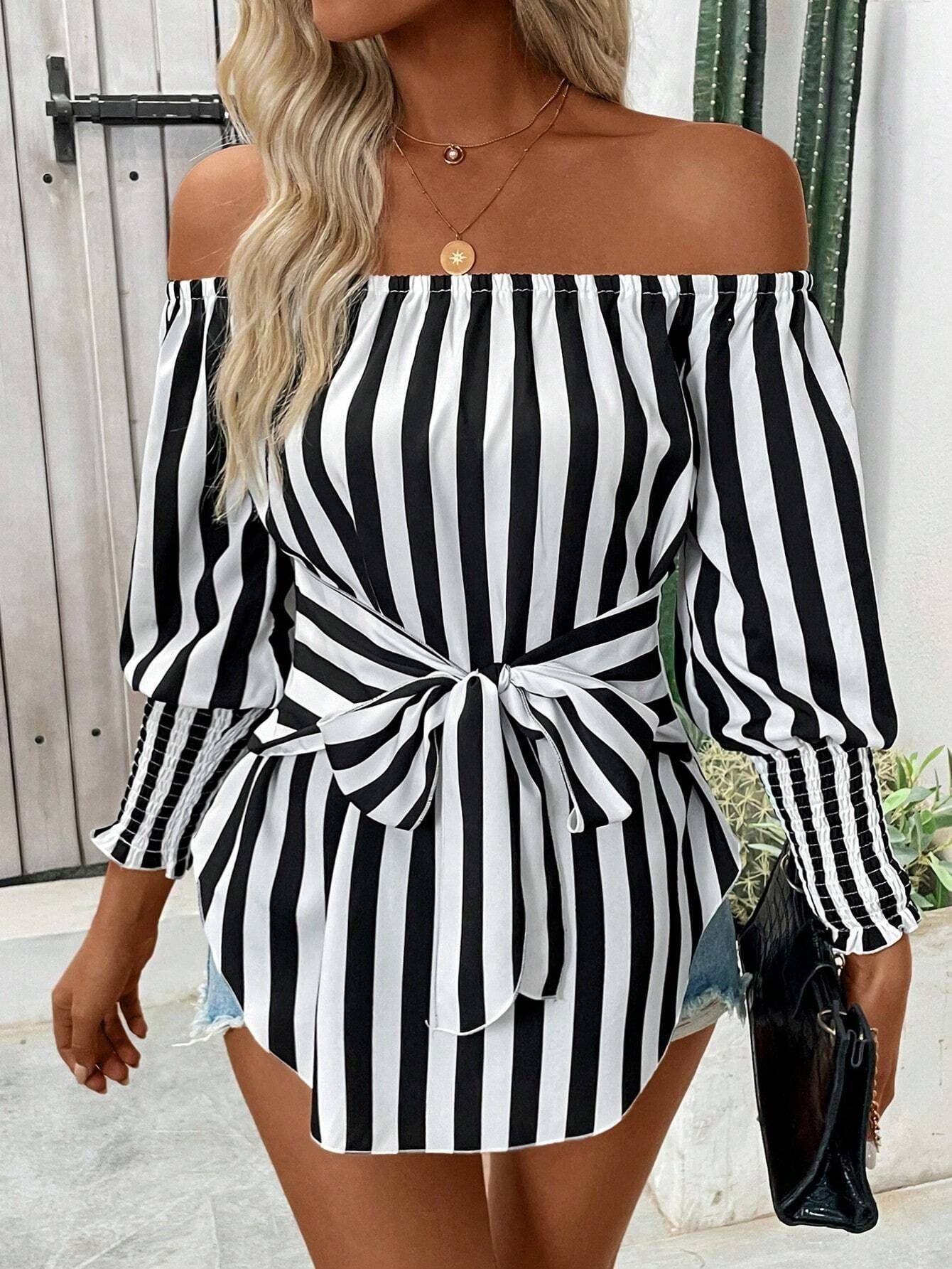 Top femme à rayures et nœud chic à la taille Berg-Feldt