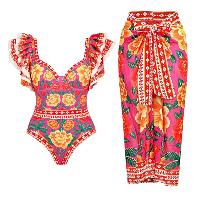 Maillot de bain pour femme Berg-Feldt avec volants et jupe longue aux couleurs vives