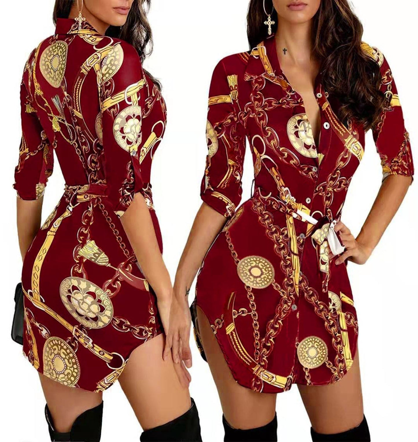 Berg-Feldt: Elegantes, mittellanges, bedrucktes Kleid in Gold
