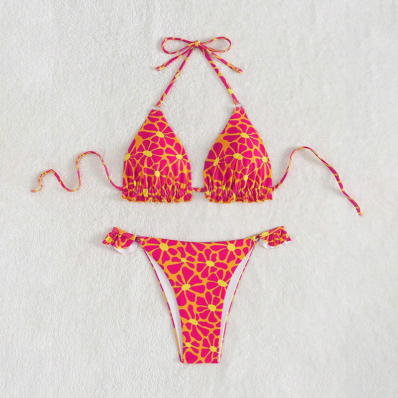 Ensemble de bikini pour femme : Coupe triangle, imprimé floral, bretelles ajustables