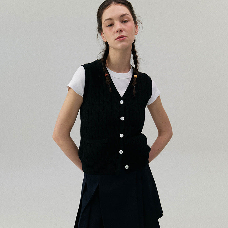 Gilet en tricot classique pour femmes avec motif torsadé et poches de berg-feldt