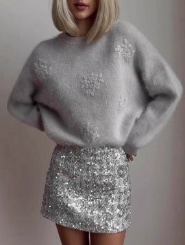 Jupe à sequins glamour pour femme avec détails floraux Berg-Feldt