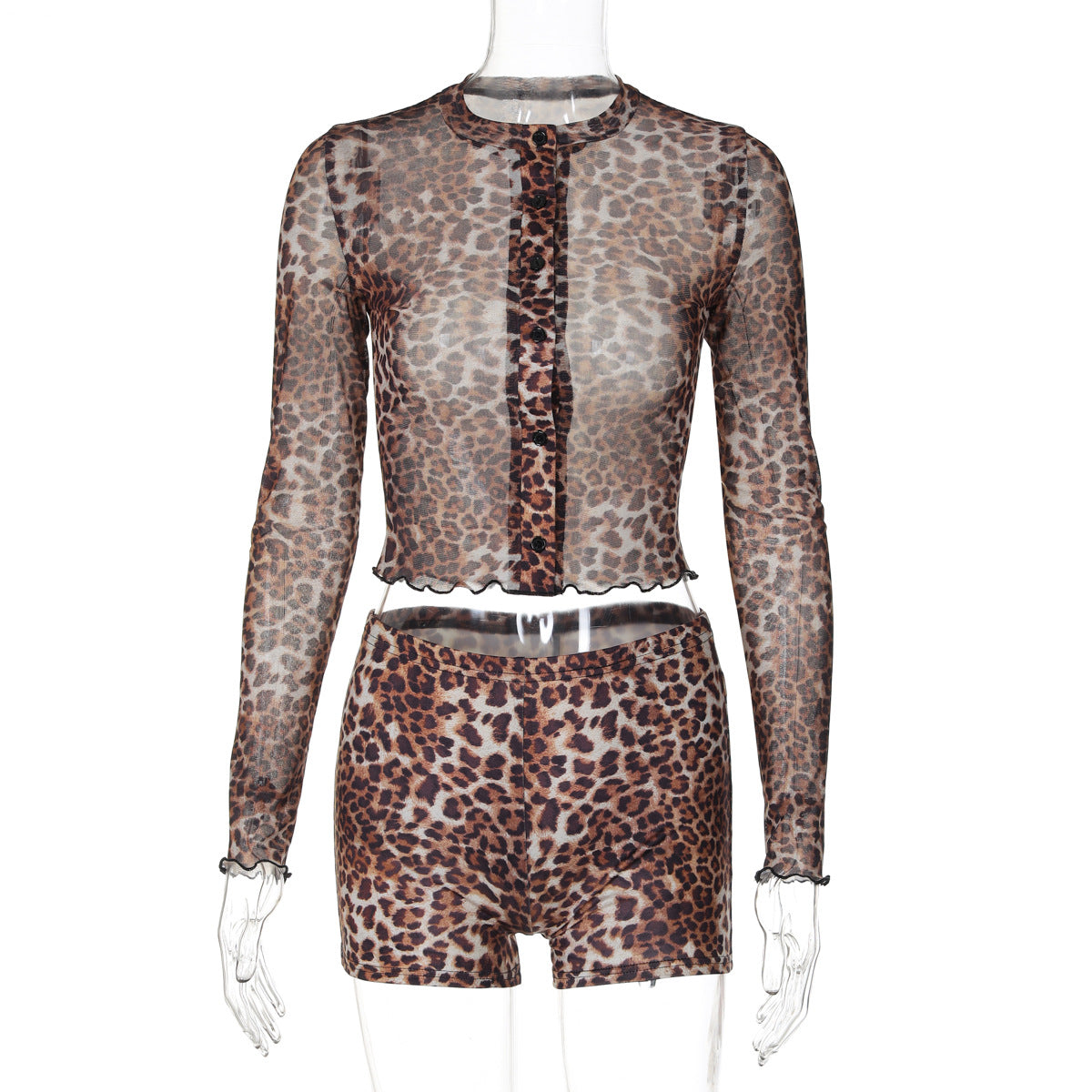 Ensemble femme Berg-Feldt : Top transparent imprimé léopard et short taille haute