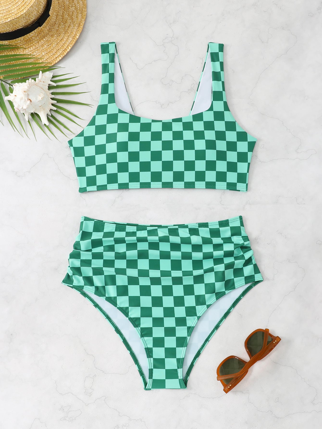 Ensemble bikini pour femme à jambe haute et motif à carreaux tendance de berg-feldt
