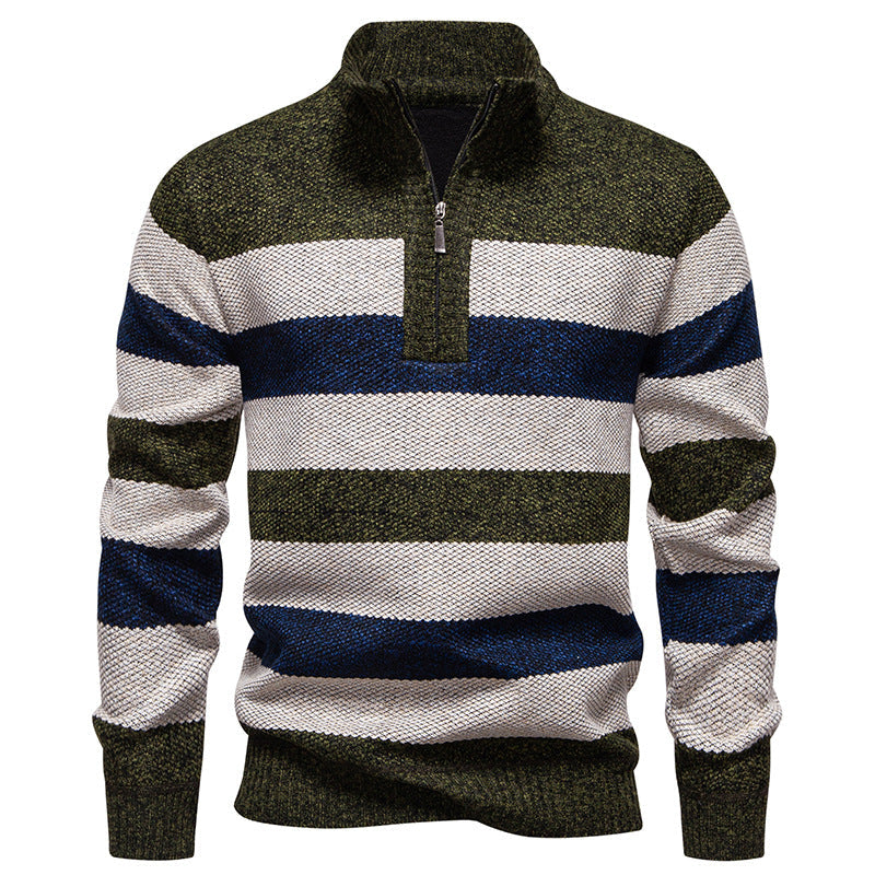Herren modischer Strickpullover mit halbhohem Kragen und kontrastierenden Streifen Berg-Feldt