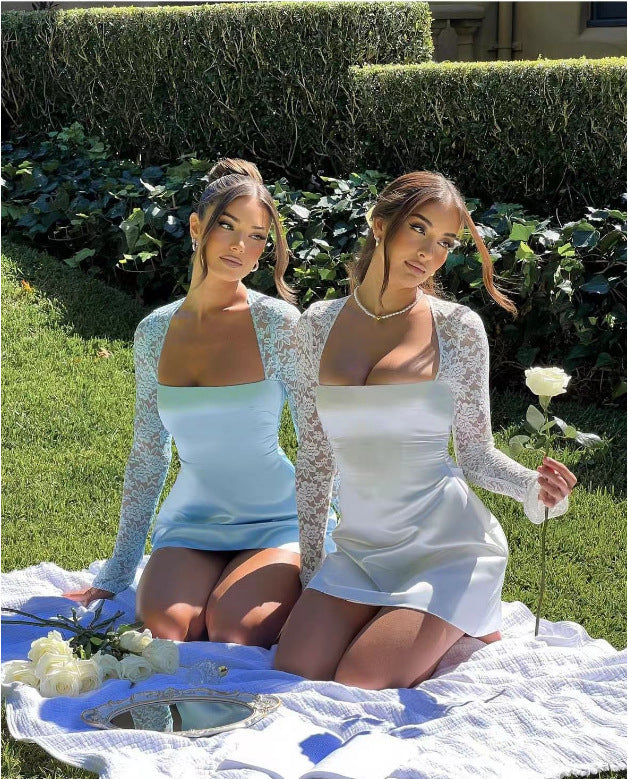 Mini-robe élégante à manches en dentelle pour femme par berg-feldt