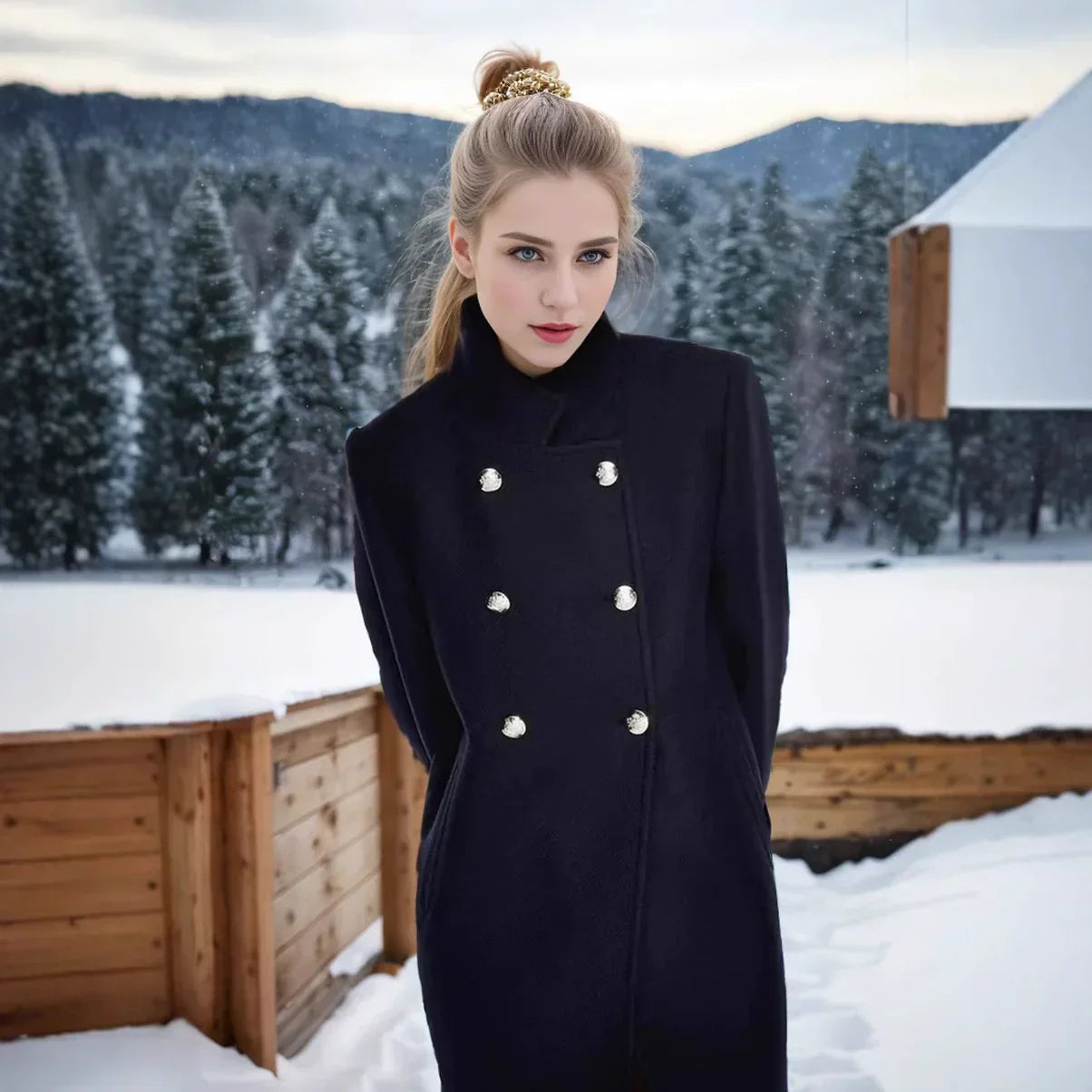 Berg-Feldt | Damenwolljacke mit Doppelten Knöpfen und Hohem Kragen