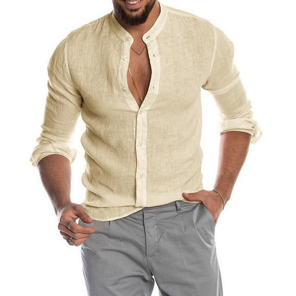 Herren Leinenhemd mit modernem Henley-Ausschnitt und Struktur Berg-Feldt