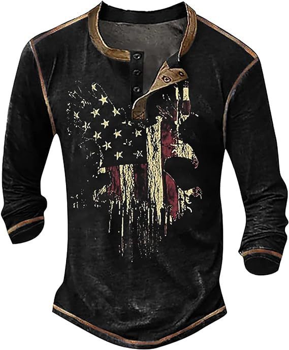 Herren Langarmshirt mit künstlerischem Grafikdruck und praktischem Knopfverschluss Berg-Feldt