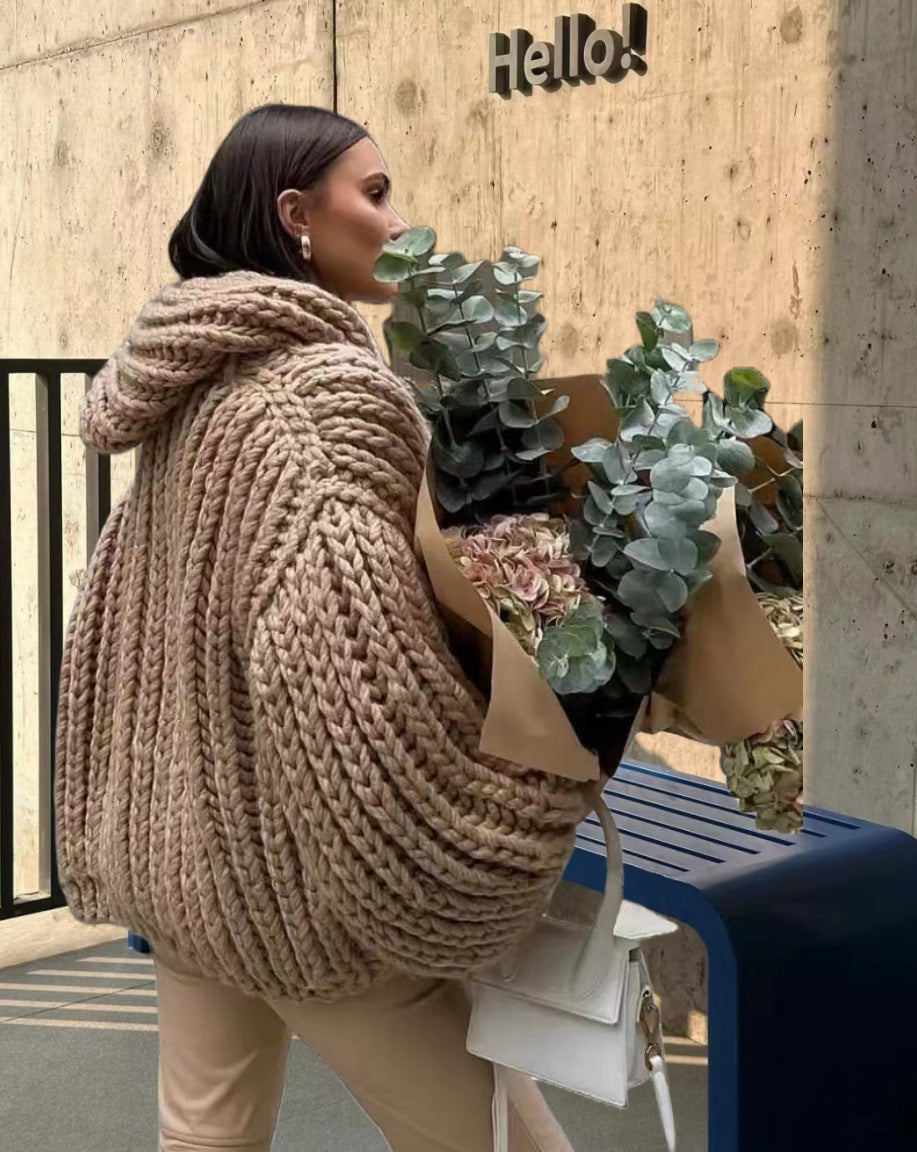 Cardigan oversize à capuche en grosse maille pour femme avec col montant Berg-Feldt