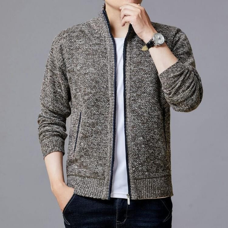Herren Strickjacke mit modernem Zipper und hohen Kragen Berg-Feldt