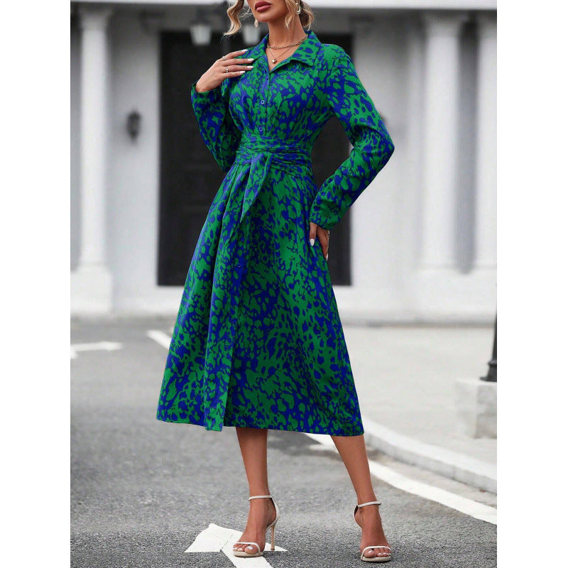 Robe mi-longue à imprimé animal et ceinture berg-feldt pour femme
