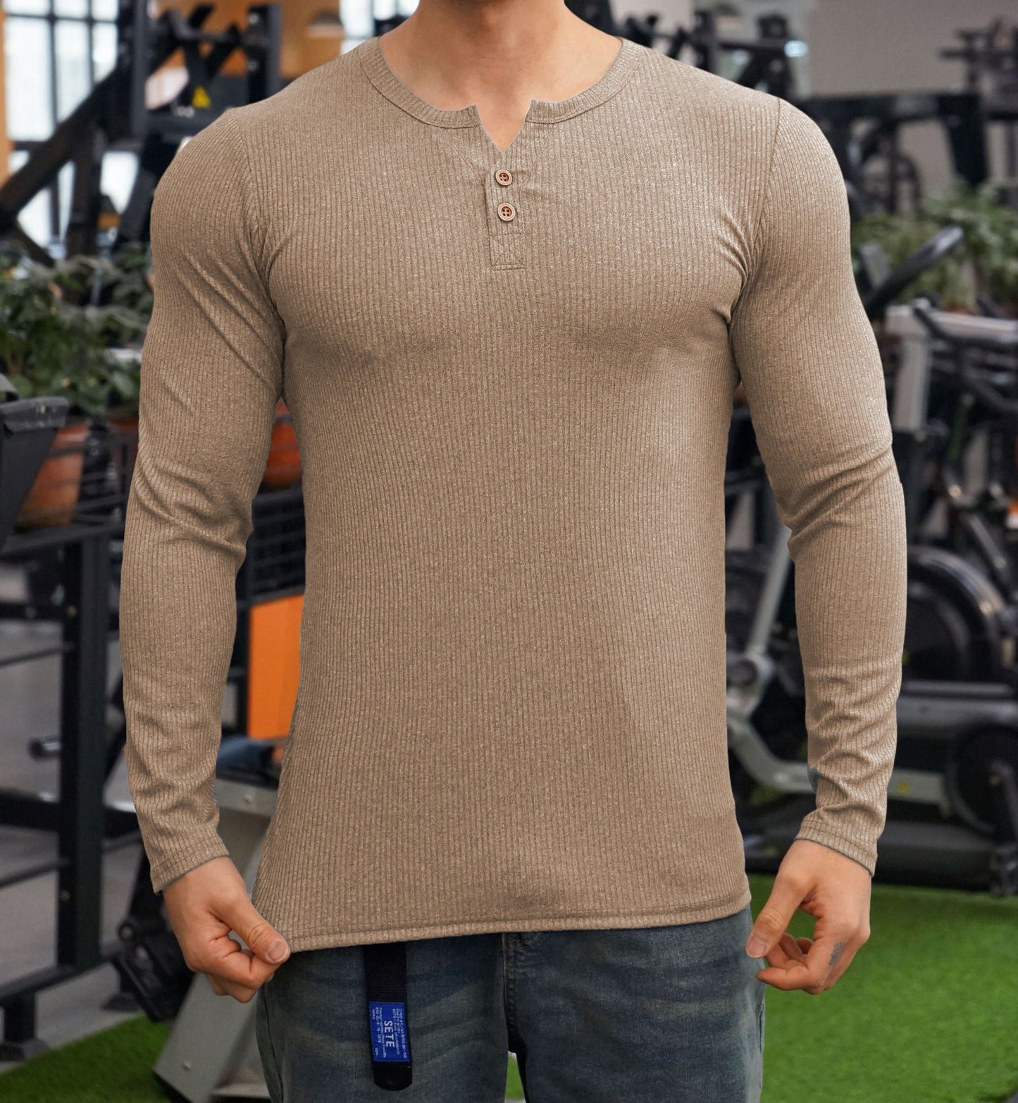 Herren Langarmshirt mit strukturiertem Design und Knopfleiste Berg-Feldt