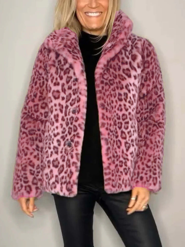 Berg-Feldt | Mantel - Kunstpelz - Oversized Fit - Reverskragen - Leopardenprint