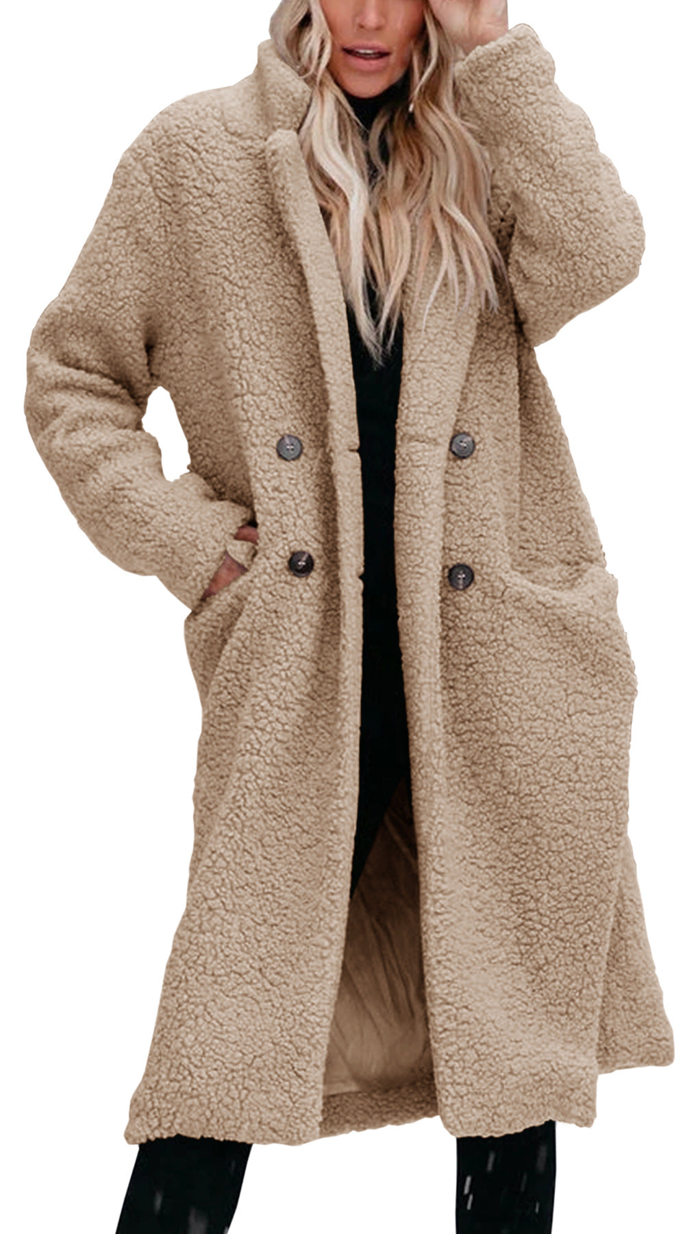 Damen Oversized Teddy-Mantel mit Knopfverschluss und praktischen Taschen Berg-Feldt